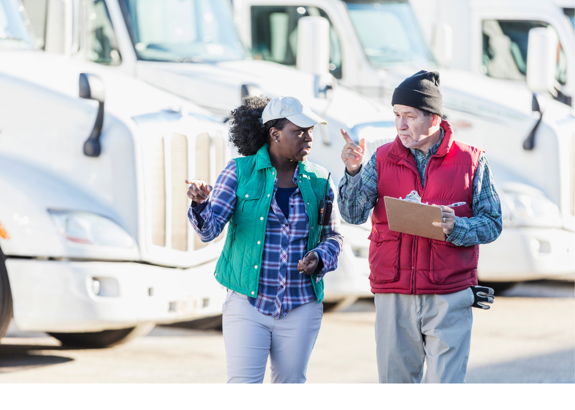 Truck drivers discussing compliance